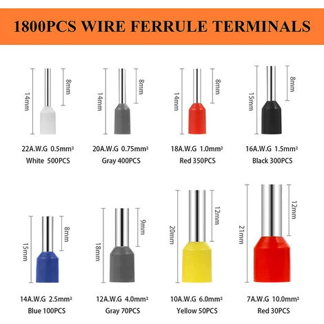 IRISFR Lilaris 1800 Pcs Boîtes à Bornes Sertir Isolées Embouts De Câblage Câble De Cosses 0,5-10,00 Mm² Pour Pince Électricien 2 IRISFR Lilaris 1800 Pcs Boîtes à Bornes Sertir Isolées Embouts De Câblage Câble De Cosses 0,5-10,00 Mm² Pour Pince Électricien – Image 2